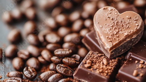 Wallpaper Mural A heart-shaped chocolate sits with coffee beans and cocoa dust, presenting an artistic depiction of taste and texture, bridging indulgence and comfort. Torontodigital.ca