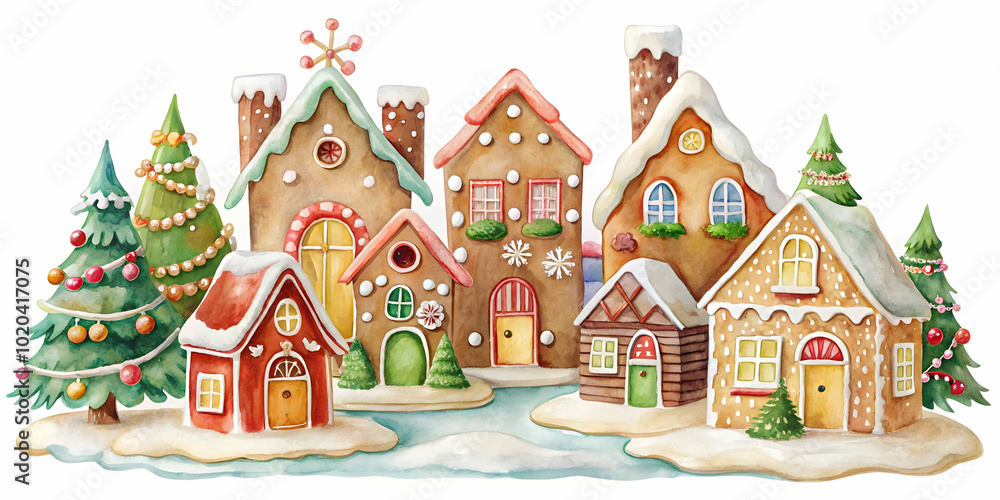 A festive gingerbread village awaits under a blanket of snow. A festive gingerbread village awaits under a blanket of snow.