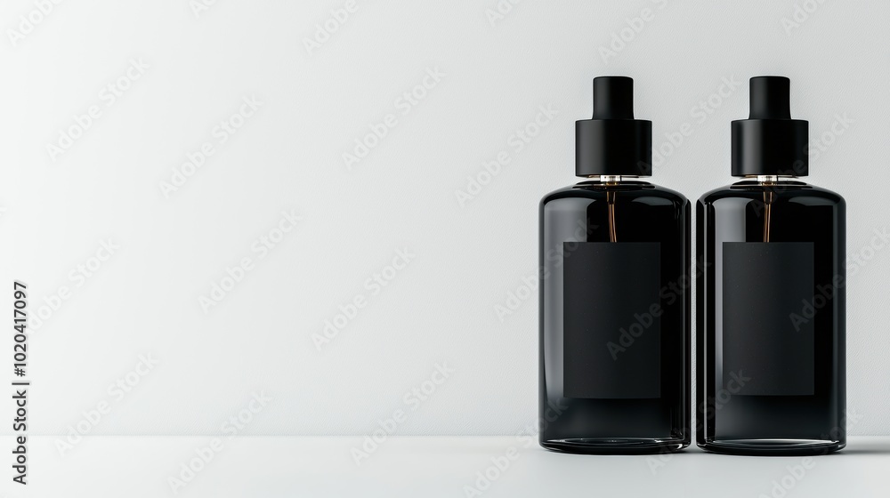 Elegant Transparent Dispenser Bottles on Minimalistic Background Elegant Transparent Dispenser Bottles on Minimalistic Background
