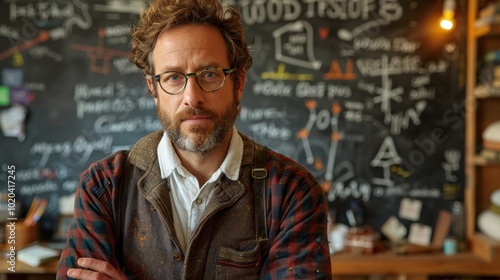 Man standing in front of a chalk board