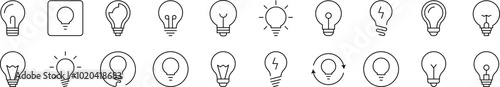 Light Bulb, Lamp Outline Icon Collection. Editable Stroke. Perfect for Infographics, Articles, Books, Flyers, Banners