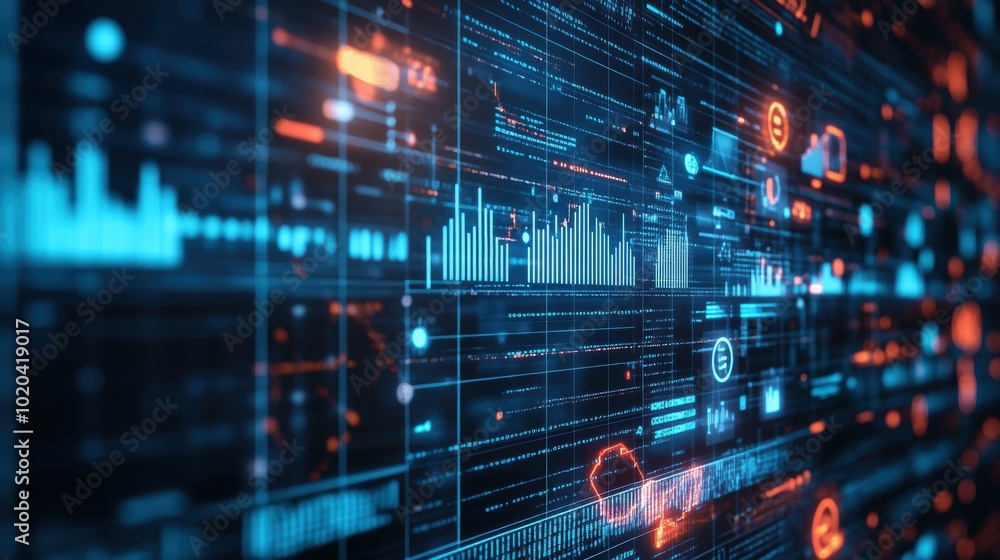 AI, Big Data, and business analytics icons represent the integration of advanced technology in analyzing graphs, business data, and market trends, driving strategic decisions and innovative solutions