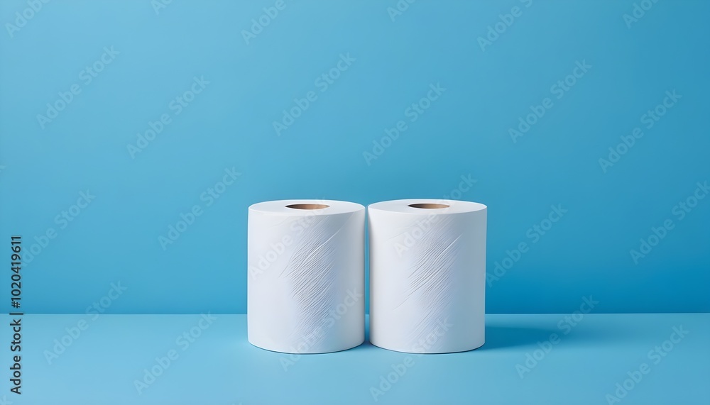 Two rolls of toilet paper on a blue background Two rolls of toilet paper on a blue background