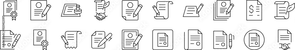 Documents with Quill, Pen, Stamp Simple Icon Collection. Editable Stroke. Perfect for Infographics, Articles, Books, Flyers, Banners Documents with Quill, Pen, Stamp Simple Icon Collection. Editable Stroke. Perfect for Infographics, Articles, Books, Flyers, Banners