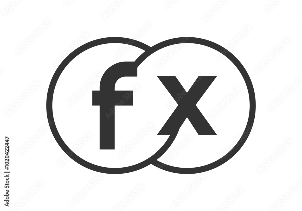 FX business company emblem with outline rounds and letters f x. Logo template of two merged circles for brand identity, logotype. Vector Infinity symbol FX business company emblem with outline rounds and letters f x. Logo template of two merged circles for brand identity, logotype. Vector Infinity symbol