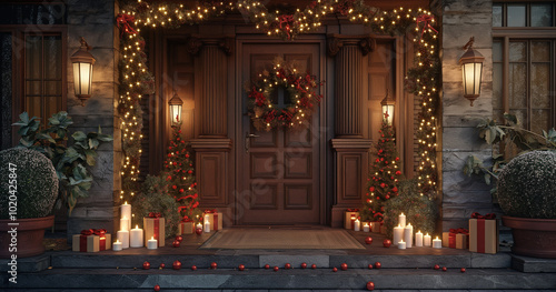 Wallpaper Mural Christmas Doorway Decorated With Lights And Ornaments Torontodigital.ca