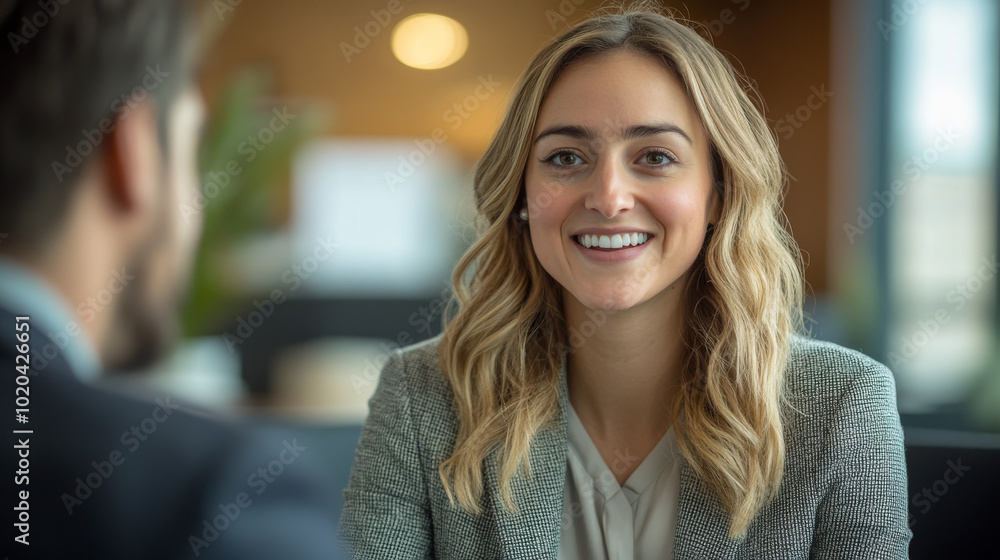 Smiling businesswoman in a meeting. Smiling businesswoman in a meeting.