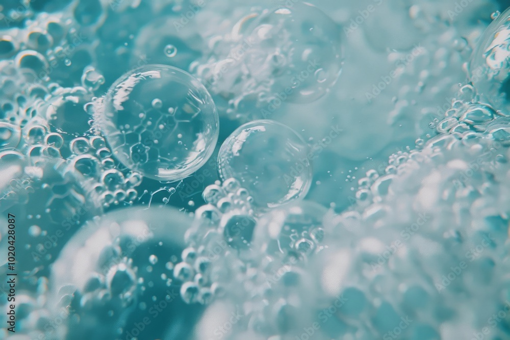 Close-up of bubbles floating in a blue liquid, creating a soothing, dreamlike underwater atmosphere. Close-up of bubbles floating in a blue liquid, creating a soothing, dreamlike underwater atmosphere.