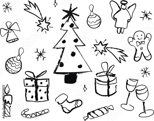 set of christmas drawings. freehand illustration. christmas background. Happy New Year and Merry Christmas! hand drawn winter collections.