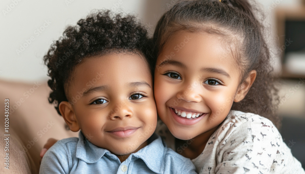 Brother and sister are embracing and smiling together Brother and sister are embracing and smiling together