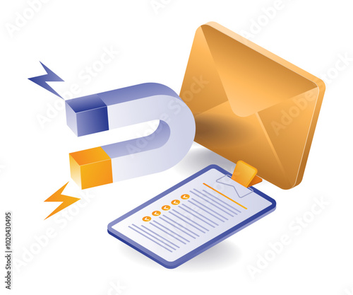Email data checklist magnet marketing isometric illustration