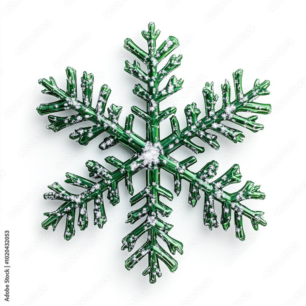 christmas decoration. green snow flake on white background