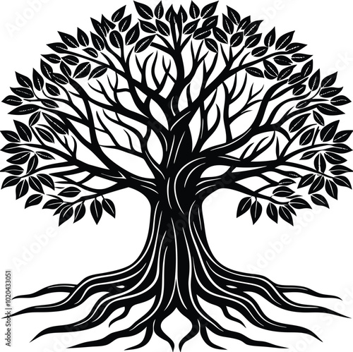 tree vector art with tree roots Silhouette vector and Adobe Illustrator Artwork
