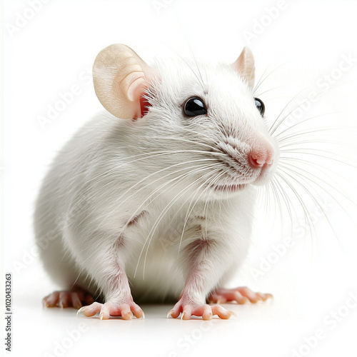 White domestic rat isolated on white background