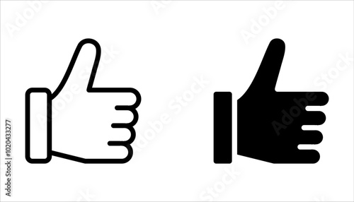 Thumb-up icon set. It includes like, favorite, Editable Vector Stroke on white background