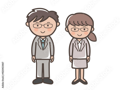 眼鏡姿の若い男女ビジネスマンのイラスト_メガネ男子とメガネ女子