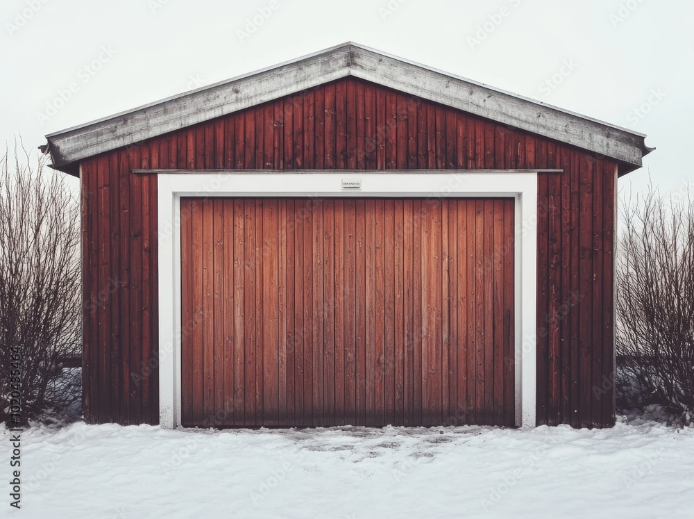 An icy and snowy garage door in the winter An icy and snowy garage door in the winter