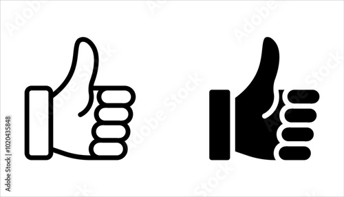 Thumb-up icon set. It includes like, favorite, Editable Vector Stroke on white background