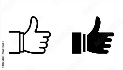 Thumb-up icon set. It includes like, favorite, Editable Vector Stroke on white background