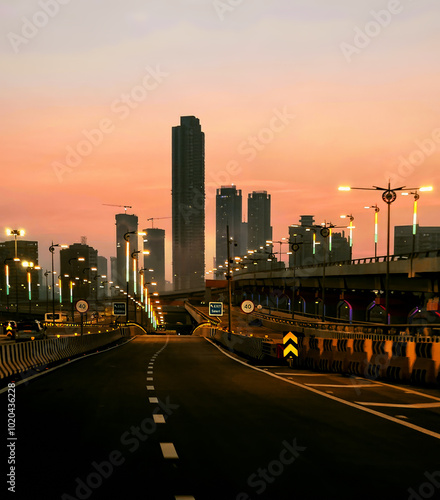 Mumbai Atal Setu Bridge at Dusk: Sunset Cityscape