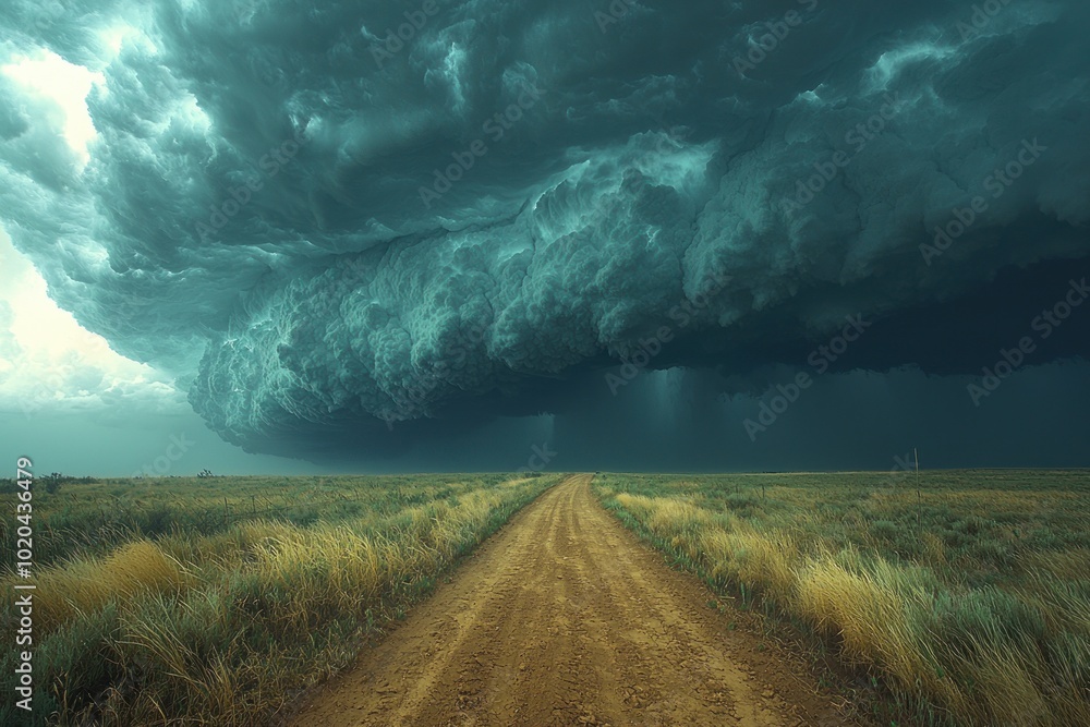 Massive storm cloud with heavy rain over dirt road in yellow flower field creating a dramatic rural landscape Generative AI Massive storm cloud with heavy rain over dirt road in yellow flower field creating a dramatic rural landscape Generative AI