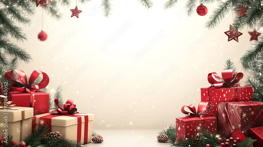 Festive Christmas scene featuring beautifully wrapped presents and holiday decorations, perfect for cheerful celebrations. Festive Christmas scene featuring beautifully wrapped presents and holiday decorations, perfect for cheerful celebrations.
