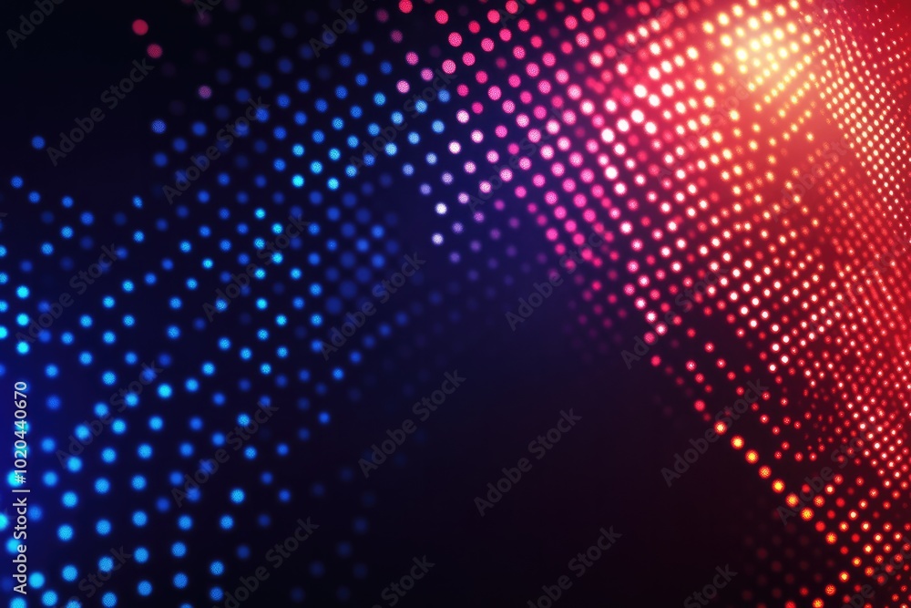 Abstract Neon Lights with Red and Blue Dots in a Dark Room: Trendy Party or Concert Poster Design with Copy Space Abstract Neon Lights with Red and Blue Dots in a Dark Room: Trendy Party or Concert Poster Design with Copy Space