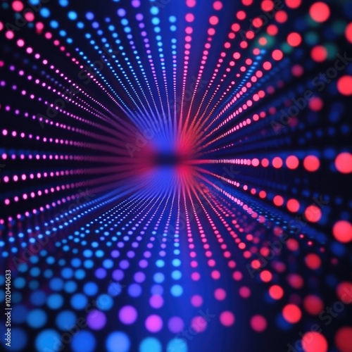 Abstract Neon Lights with Red and Blue Dots in a Dark Room: Trendy Party or Concert Poster Design with Copy Space