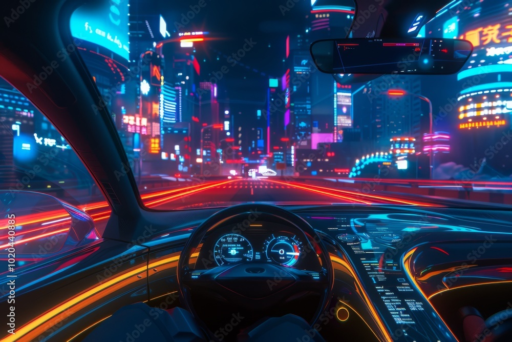 Speeding through a glowing digital highway, the futuristic car blends into a dreamlike urban neon fantasy with streaks of vibrant light. Speeding through a glowing digital highway, the futuristic car blends into a dreamlike urban neon fantasy with streaks of vibrant light.