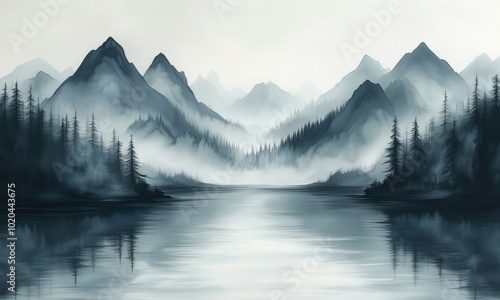 Wallpaper Mural Chinese Style Delicate Ink Wash Painting of Misty Mountains and Flowing Water in Soft Grayscale
 Torontodigital.ca