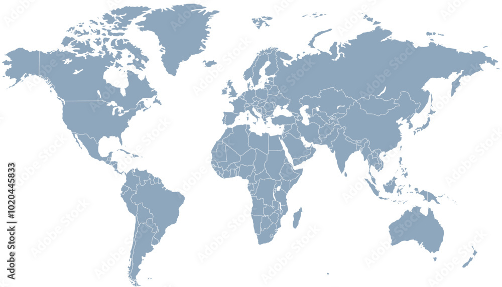 World map. Grey modern vector map. Silhouette map. World map. Grey modern vector map. Silhouette map.