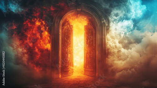 Heaven and Hell Gates Choice with Fiery and Celestial Contrast photo