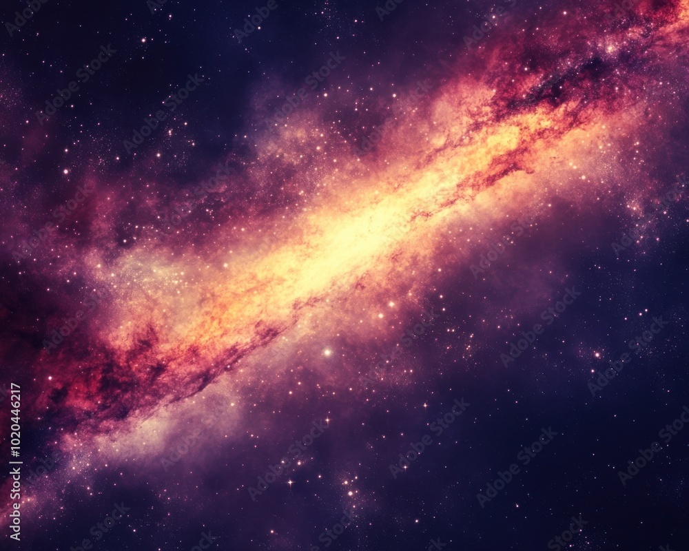 Obraz premium An amazing nebula in the galaxy, with stars and vibrant purple and yellow colors