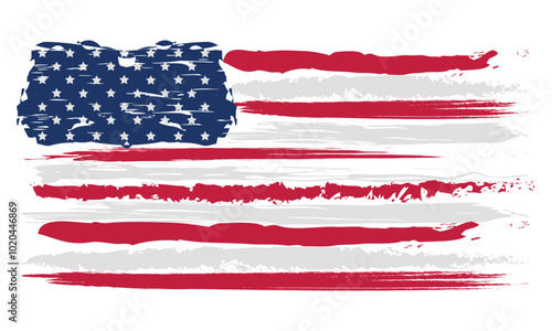 Grunge American national flag vector illustration, American flag paint texture, United states flag with brush trace and grunge effect