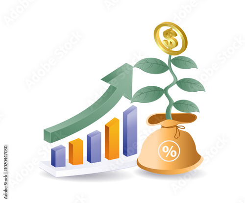 Coin plant growth analysis flat illustration