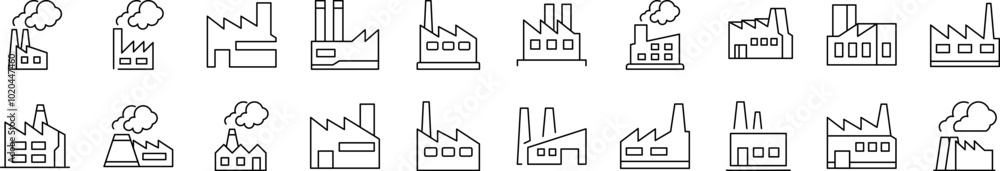 Factory and Manufacture Outline Icon Collection. Editable Stroke. Perfect for Infographics, Articles, Books, Flyers, Banners Factory and Manufacture Outline Icon Collection. Editable Stroke. Perfect for Infographics, Articles, Books, Flyers, Banners