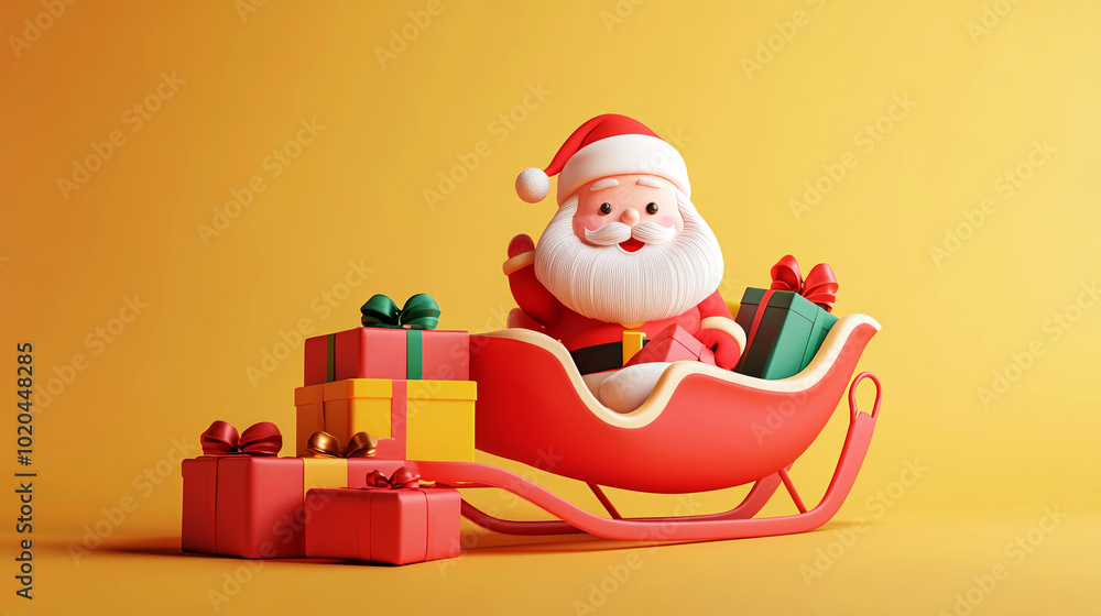 Obraz premium Delight in the festive spirit with this charming illustration of Santa in his sleigh