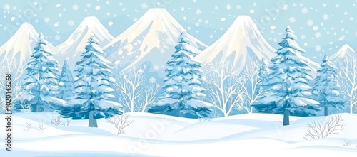 An ultrawide panoramic perspective illustrating the peaceful sight of gentle snowfall falling and settling on peaceful snowdrifts