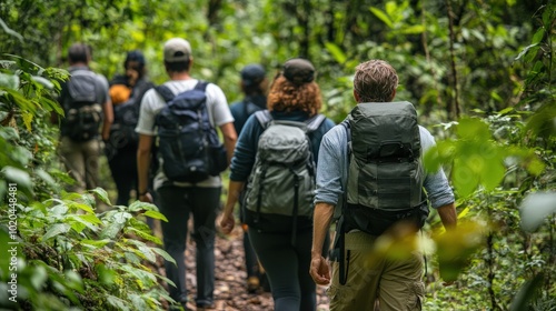 Wallpaper Mural A group of travelers hiking through a protected forest Torontodigital.ca