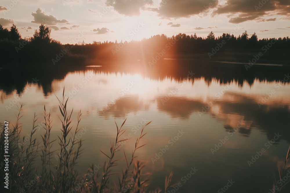 Fototapeta premium Silence. Beautiful evening landscape with a lake.