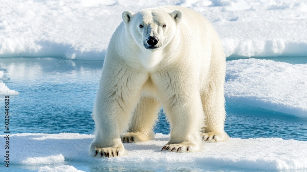 Fototapeta premium Polar Bear Standing on Ice Floe in Arctic Waters