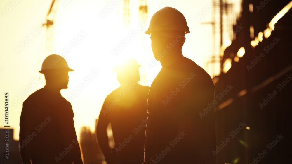 silhouette of an engineer standing in profile, gazing thoughtfully at the construction site. silhouette of an engineer standing in profile, gazing thoughtfully at the construction site.