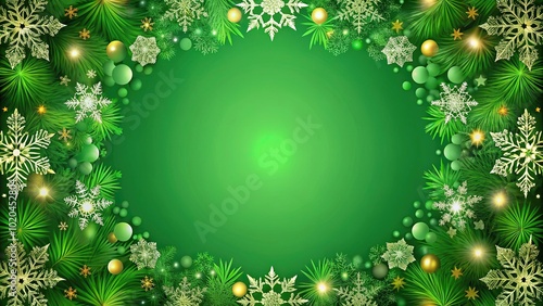 Festive green Christmas background adorned with decorations