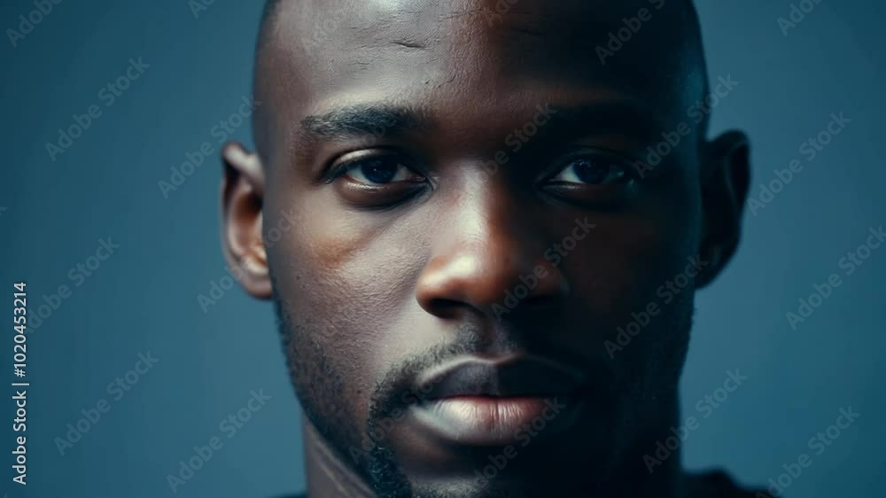 A black man looks directly at the camera A black man looks directly at the camera