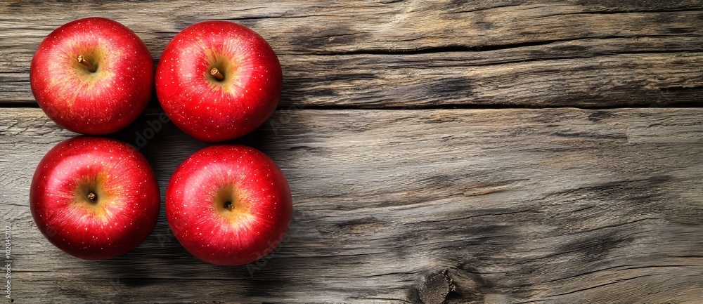 Fresh apples resting on rustic wooden tables dominate the copy space image Fresh apples resting on rustic wooden tables dominate the copy space image