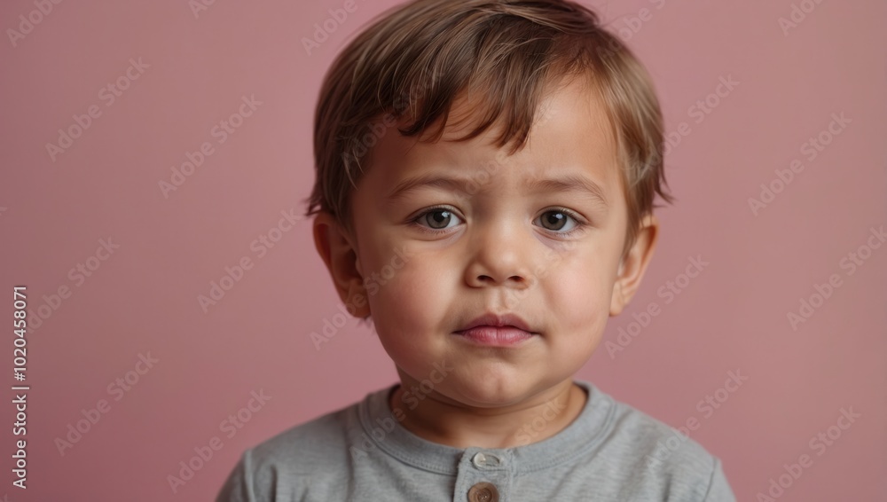 Portrait of young boy toddler with light skin and neutral expression Portrait of young boy toddler with light skin and neutral expression