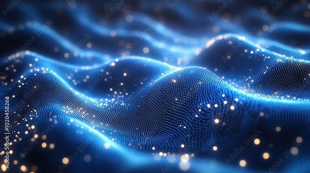 Abstract Blue Wave with Glowing Particles Abstract Blue Wave with Glowing Particles