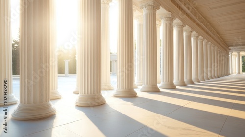 marble pillars building detail with sunshine