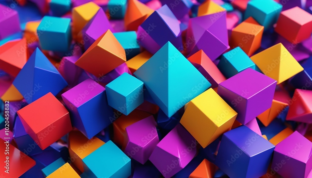 A captivating abstract background composed of dynamic 3D geometric shapes in vivid saturated colors, representing a contemporary artistic vibe, Generative AI A captivating abstract background composed of dynamic 3D geometric shapes in vivid saturated colors, representing a contemporary artistic vibe, Generative AI