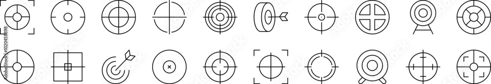 Sniper Target and Aim Line Icon Collection. Editable Stroke. Perfect for Infographics, Articles, Books, Flyers, Banners Sniper Target and Aim Line Icon Collection. Editable Stroke. Perfect for Infographics, Articles, Books, Flyers, Banners